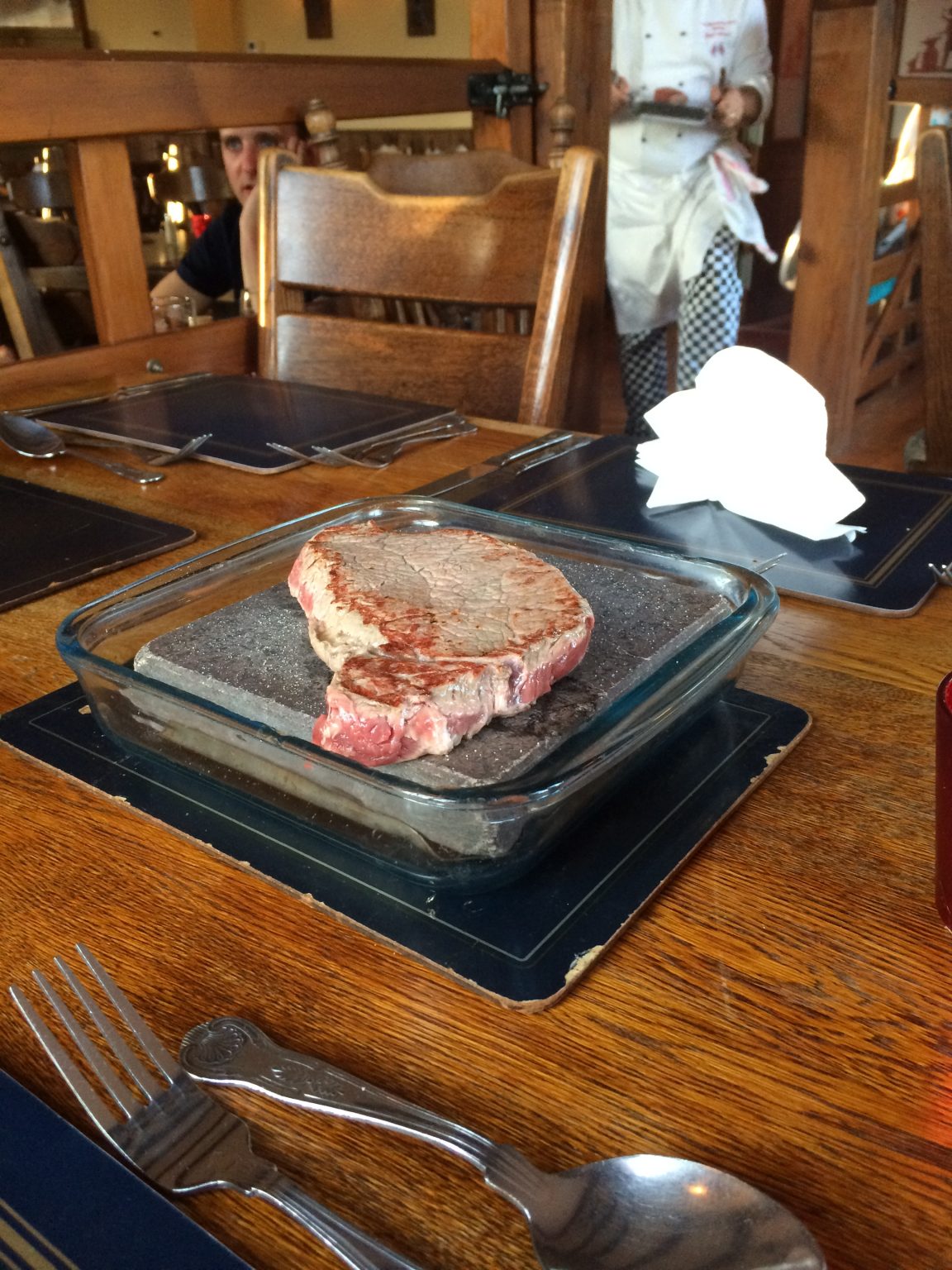 Steak on a stone in Swainby York on a Fork